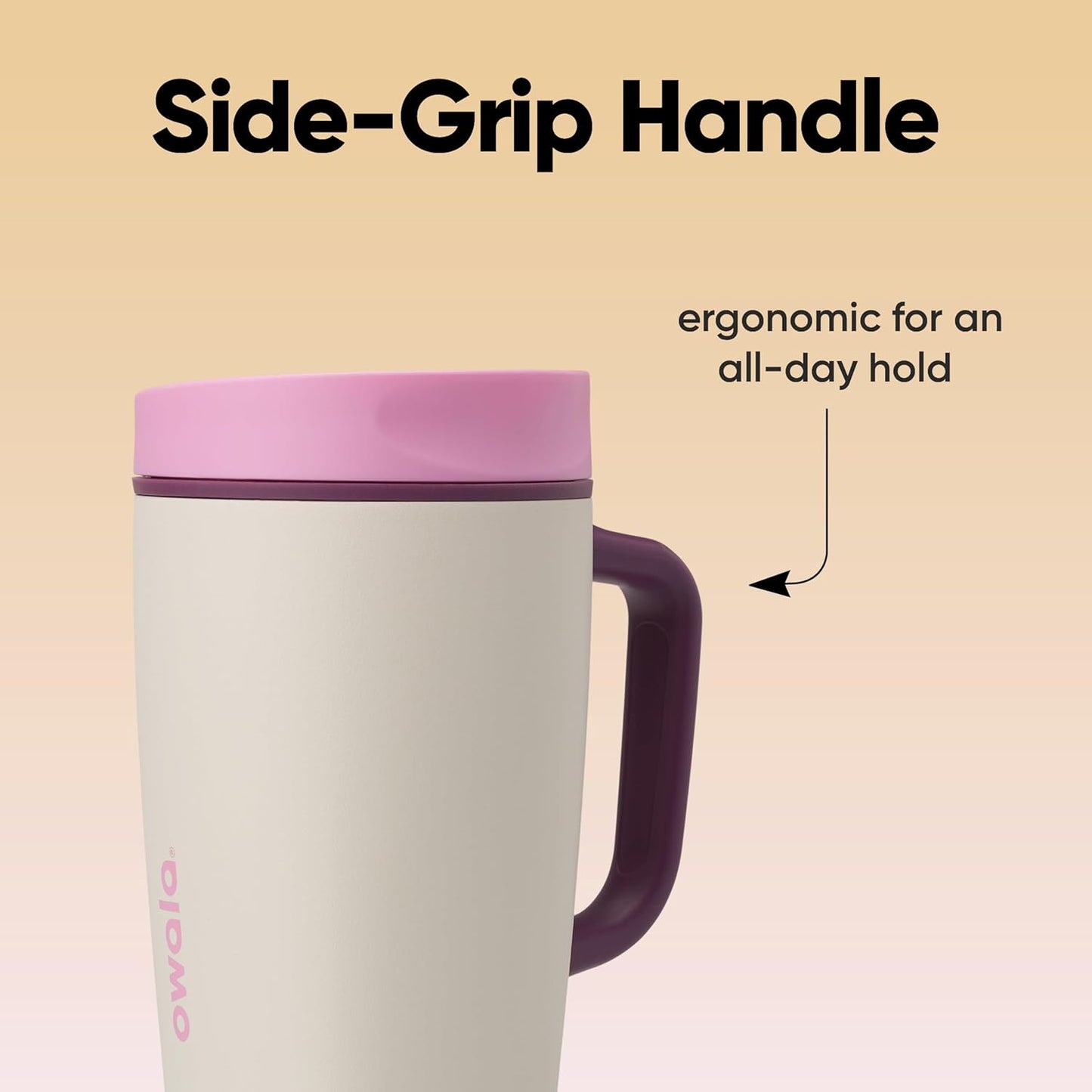 Owala SmoothSip Slider Insulated Stainless Steel Coffee Tumbler, Reusable Iced Coffee Cup, Hot Coffee Travel Mug, BPA Free 20 oz, Grey/Blue (High Dive)
