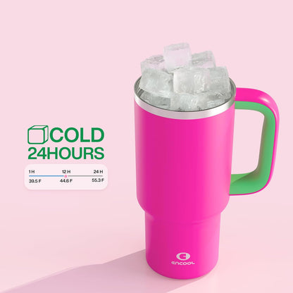 40 oz Tumbler with Handle and Straw: Stainless Steel Insulated Tumbler Keeps Cold for 24 Hours, Leakproof Travel Cup Fits in Cup Holder and BPA-Free, Cotton Candy