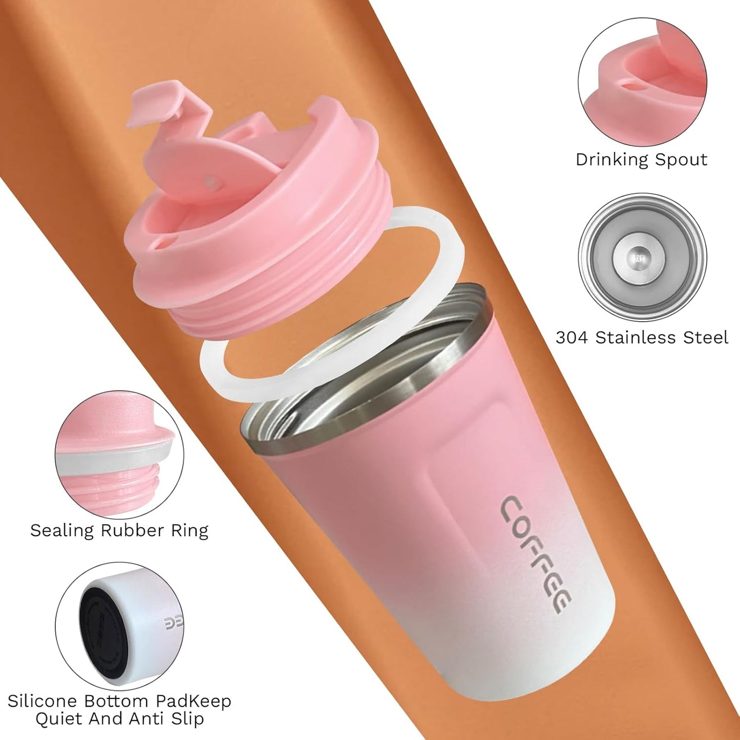 SPLMIFA Travel Coffee Mug Leak-Proof, Reusable Coffee Cups with Lids, Stainless Steel Vacuum Insulated Coffee Tumblers, Thermal Insulation Cup for Men and Women Hot & Cold Drinks(2nd-Green Pink, 12OZ)
