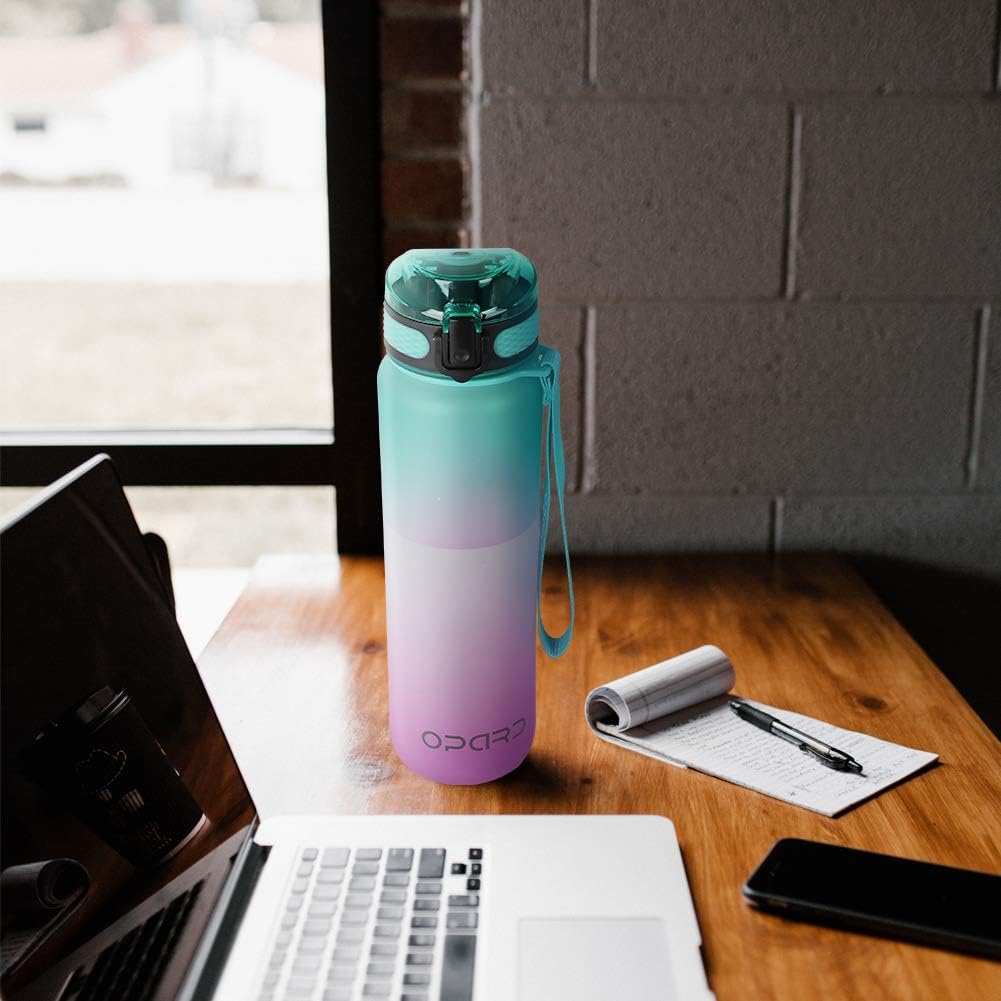 Opard Zip 32oz Plastic Water Bottle Dishwasher Safe, Leakproof Flip-Top Lid, BPA Free Tritan, Wide Mouth Reusable Sports Water Bottle for Gym Hiking Commuting Outdoor Travel and School
