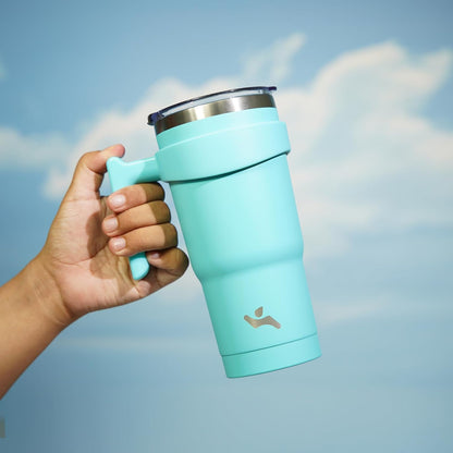 Konokyo 20 oz Tumbler with Handle and 2 Straw 2 Lid, Insulated Water Bottle Stainless Steel Vacuum Cup Reusable Travel Mug,Black