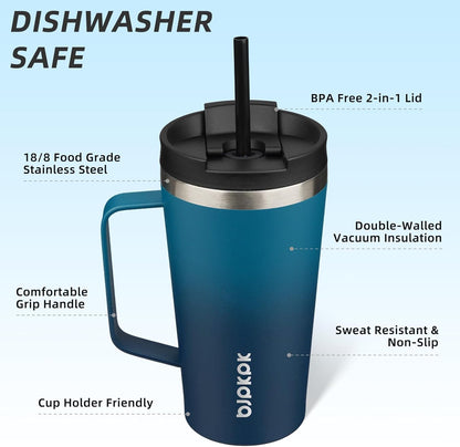 BJPKPK Insulated Tumbler with Handle, 18oz Insulated Tumblers with Lid and Straw, Stainless Steel Metal Water Bottles, Coffee Travel Mugs, Cups, Marshmallow