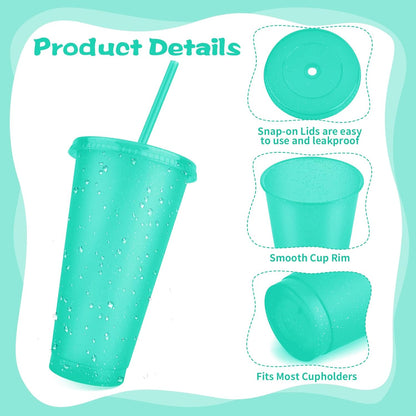 Hxezoc 16-Piece Reusable Cups with Lids and Straws, 24 oz Glitter Plastic Tumbler Iced Coffee Cups Travel Mug Cup for Smoothie Juices Beach or Bachelor Party (Black)