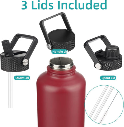 Konokyo 22oz Stainless Steel Bottles with 3 Lids Sport Insulated Water Bottle,Mint