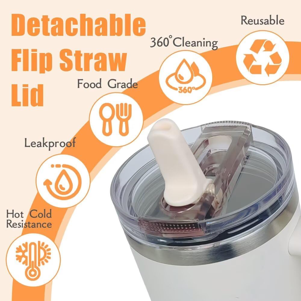 2 Pack 40 oz Tumbler Detachable Flip Straw Lid Replacement Fit for Stanley Quencher ProTour,Leak Proof Lid Compatible with Stanley Cup,No Spill Flip Top Tumbler Cover for Stanley Cup Accessories