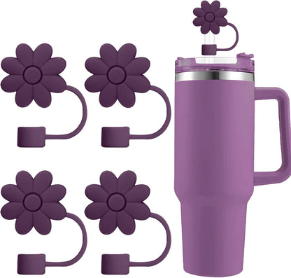 Flower Straw Covers Toppers for Stanley Cups 30&40 Oz Tumbler with Handle Accessories 4PCS Silicone Straw Caps Reusable Straws Tips Protectors for Stanley Cup 10mm 0.4in Straws,Off White