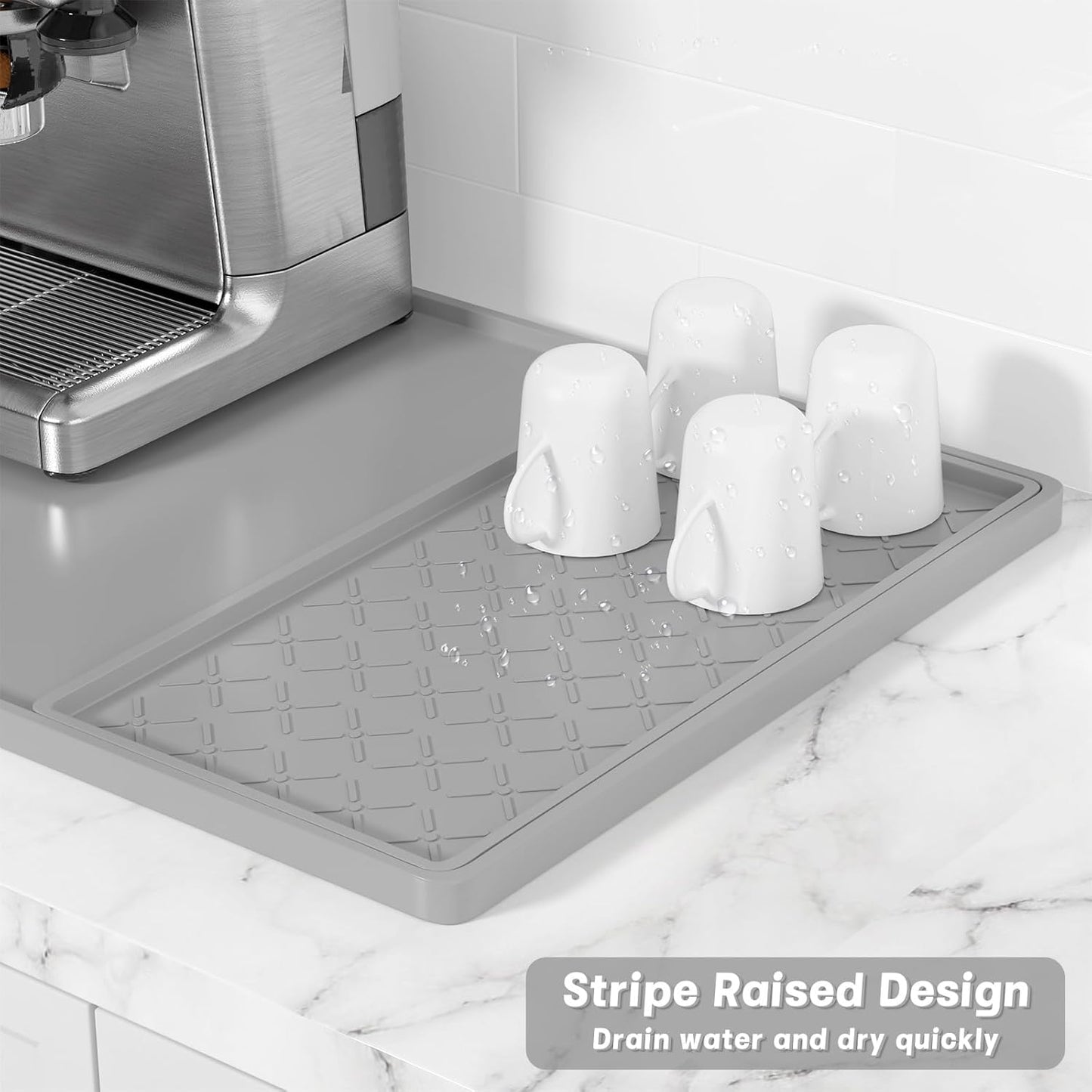Rnivvi Silicone Coffee Mat, 16" x 24" Waterproof Raised Edge Coffee Bar Mats for Espresso Machine Station Accessories, Heat Resistant Detachable Dish Drying Pad for Kitchen Counter, Dish Rack, Green