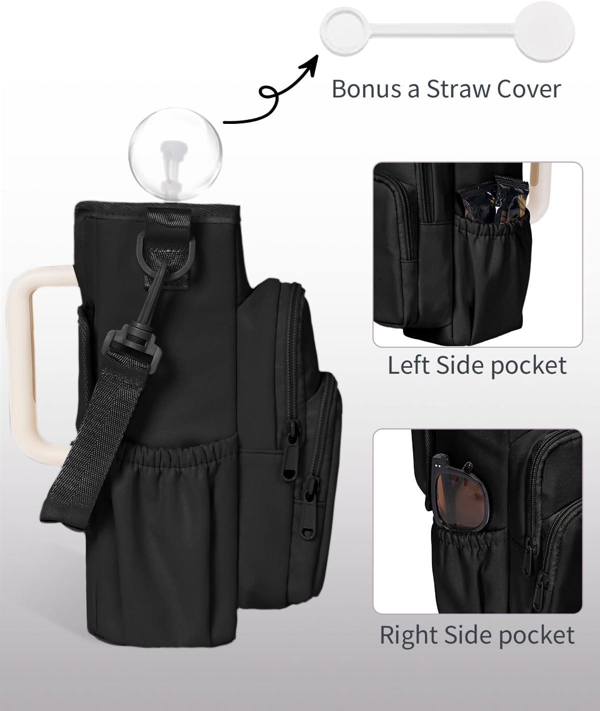sportsnew Water Bottle Carrier Bag with Phone Pocket for 30oz 40oz Tumbler with Handle Accessories Insulated Water Bottle Holder Pouch with Strap Crossbody with Straw Cover