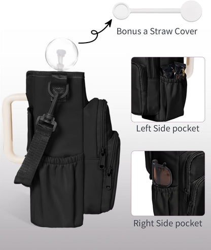 sportsnew Water Bottle Carrier Bag with Phone Pocket for 30oz 40oz Tumbler with Handle Accessories Insulated Water Bottle Holder Pouch with Strap Crossbody with Straw Cover