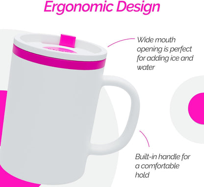 Copco Iconic 16oz Double Wall Insulated Desk Mug with Lid & Handle, Set of 2, BPA-Free Reusable Plastic, Spill-Resistant, Microwave & Dishwasher Safe, Wide Mouth (Grey)