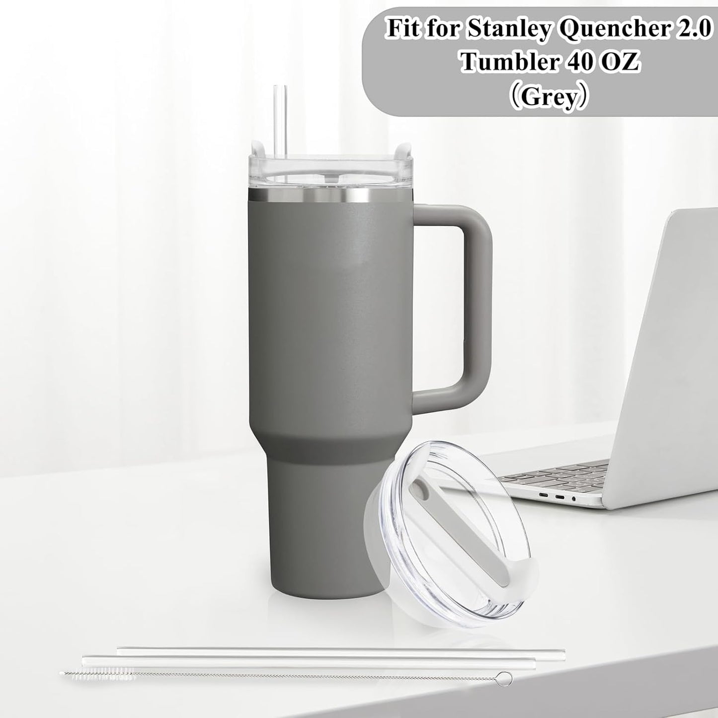 40oz Tumbler Lid Compatible for Stanley, 2 Pack Replacement Tumbler Lids Fit for Stanley Quencher 2.0 Tumbler 40 OZ, with Straws and Cleaning Brush (Orchid)