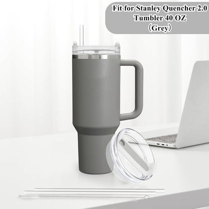40oz Tumbler Lid Compatible for Stanley, 2 Pack Replacement Tumbler Lids Fit for Stanley Quencher 2.0 Tumbler 40 OZ, with Straws and Cleaning Brush (Orchid)