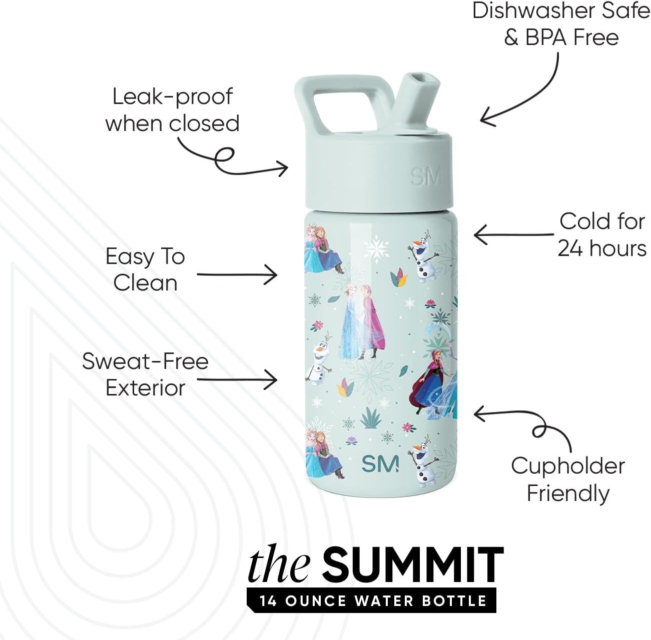 Simple Modern Disney Minnie Mouse Kids Water Bottle with Straw Lid | 14oz Insulated Stainless Steel Kids Tumbler & Spill Proof Toddler Cup for School, Girls, Boys | Summit | Minnie Mouse Fun - Colors A