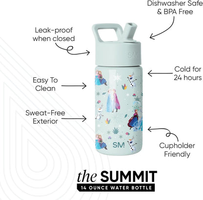 Simple Modern Disney Minnie Mouse Kids Water Bottle with Straw Lid | 14oz Insulated Stainless Steel Kids Tumbler & Spill Proof Toddler Cup for School, Girls, Boys | Summit | Minnie Mouse Fun - Colors A