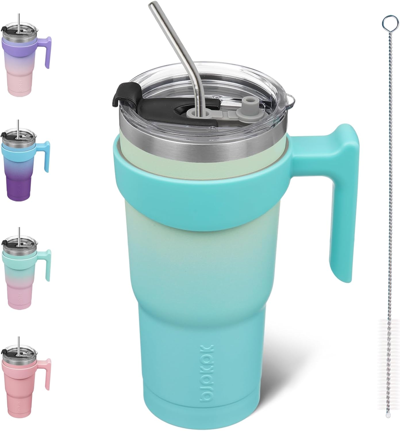 BJPKPK Tumbler With Handle And Straw Lid 40 oz Stainless Steel Insulated Coffee Tumbler Cups For Home, Office or Car,Turquoise