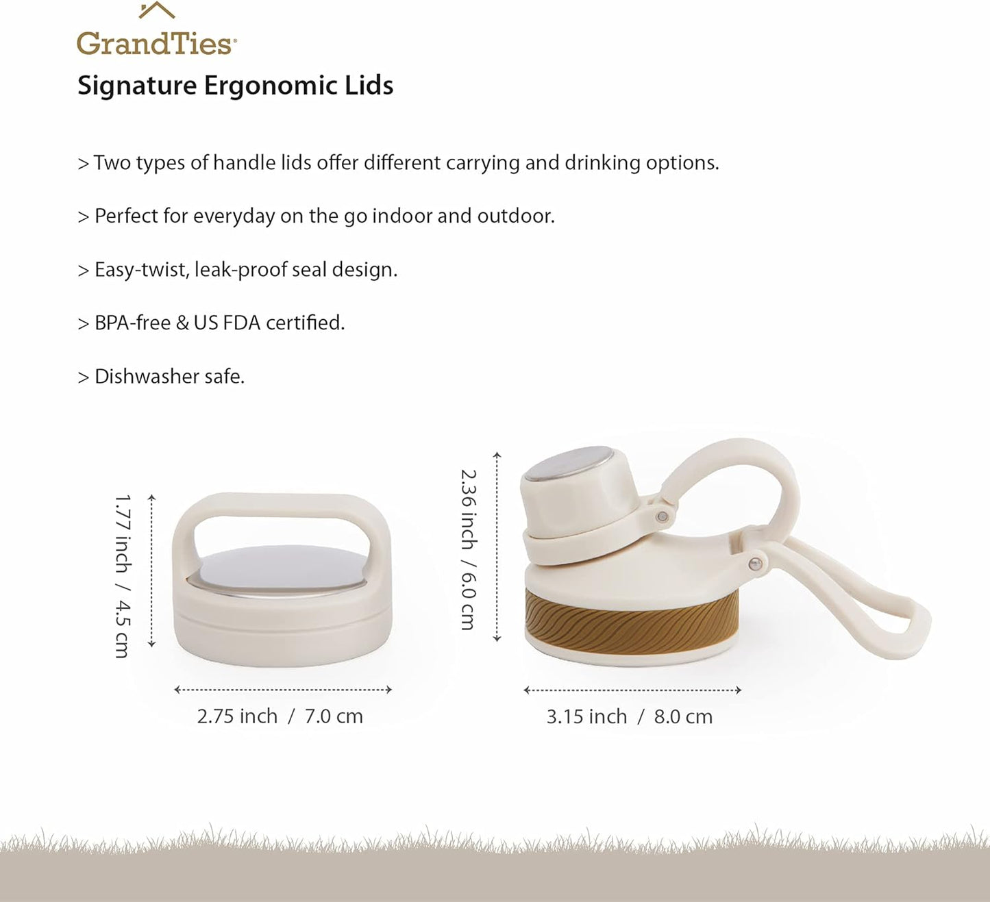 GRANDTIES 2 Lids Sports Stainless Steel Water Bottles – Wide Mouth Vacuum Insulated Reusable Leak Proof BPA-Free Travel Metal Canteen, Thermal Bottles for Men Women Gym (Ivory White 32 oz)
