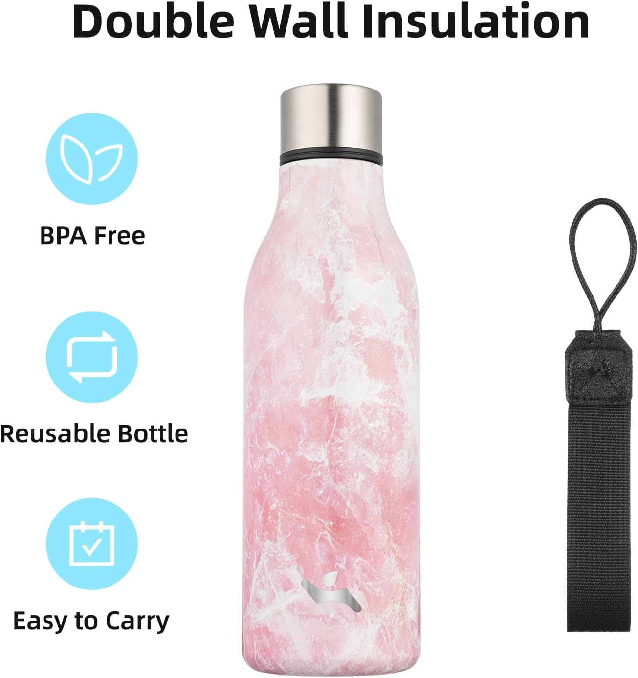 Konokyo Insulated Water Bottle with Strap,18 oz Double Wall Stainless Steel Vacuum Bottles Metal Water Flask,Macaron Green - Colors A
