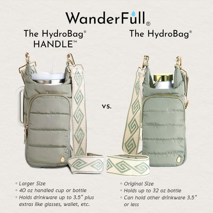 WanderFull Original HydroBag Handle® Zipper Slot for Handle, Hands-Free Crossbody Water Bottle Holder & Tumbler Accessories