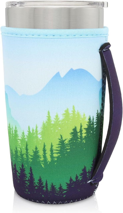 Reusable Iced Coffee Cup Sleeve Neoprene Insulated Sleeves Cup Holder with handle Idea for 30oz - 32oz Tumbler Cups, Protein Shake Bottles(Only Cup Sleeves), Black - Colors B