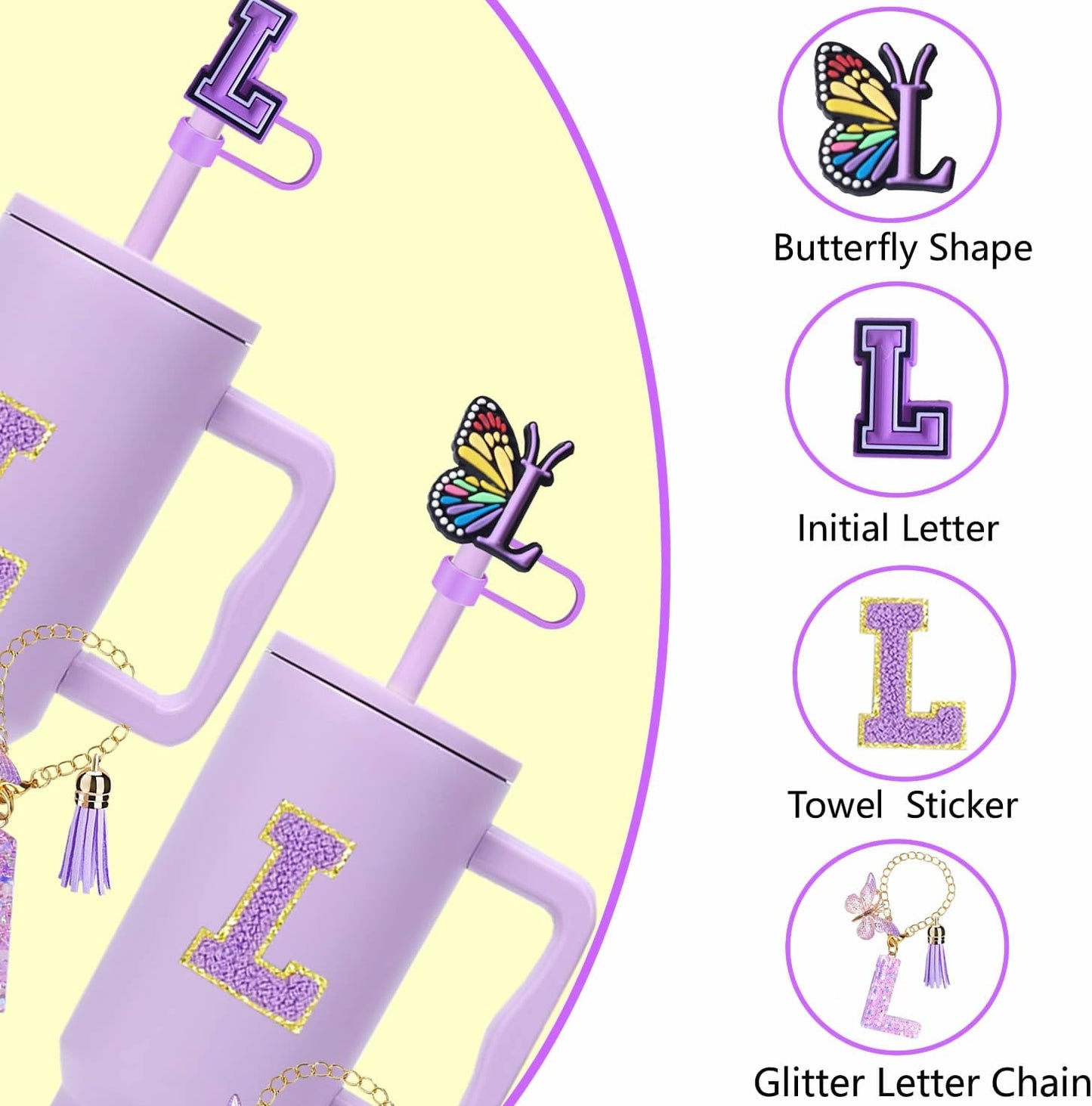 7pcs Cup Accessories for Stanley 30/40oz Tumbler, Handle Strap, Straw Cover, Silicone Boot, Letter Charm Stickers