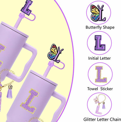 7pcs Cup Accessories for Stanley 30/40oz Tumbler, Handle Strap, Straw Cover, Silicone Boot, Letter Charm Stickers