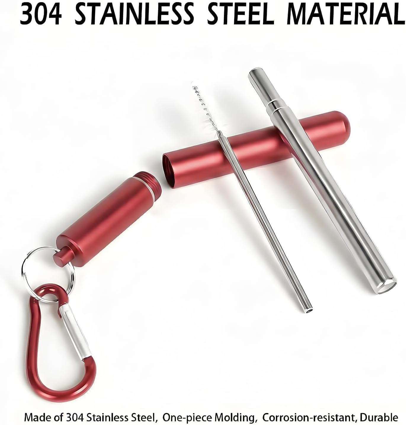 Collapsible Stainless Steel Drinking Straws with Aluminum Case, Cleaning Brush, and Keychains（Black+Silver）