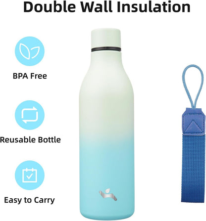 Konokyo Insulated Water Bottle with Strap,18 oz Double Wall Stainless Steel Vacuum Bottles Metal Water Flask,Macaron Green - Colors A