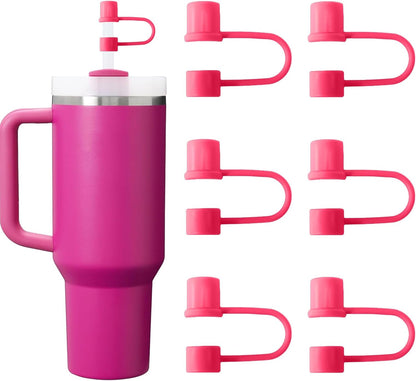 6PCS Silicone Straw Covers Cap Compatible with Stanley Cup 30-40 oz Tumbler with Handle 10mm Straw Toppers，Dust-Proof Reusable Straw Cover for Stanley Cup Accessories (Black)