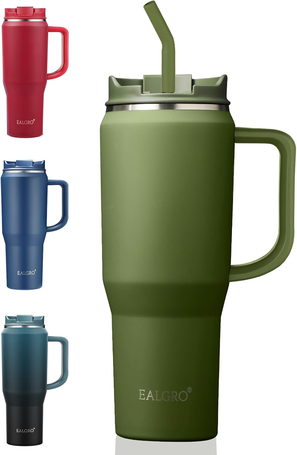 EALGRO 50 oz Tumbler with Handle, Insulated Tumblers with Lid and Straw, Large Metal Sports Water Bottle Jug, Thermal Stainless Steel Travel Coffee Mug Cup, Black