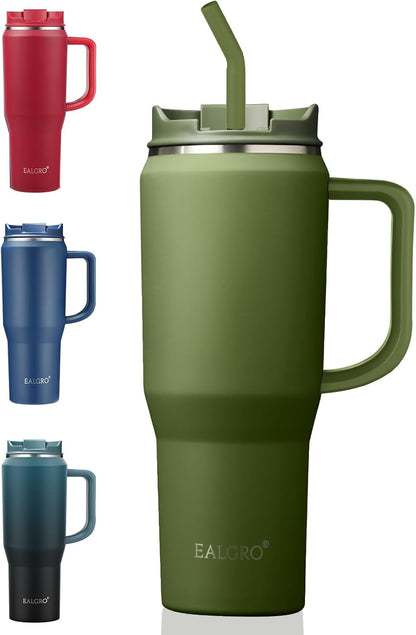EALGRO 50 oz Tumbler with Handle, Insulated Tumblers with Lid and Straw, Large Metal Sports Water Bottle Jug, Thermal Stainless Steel Travel Coffee Mug Cup, Black
