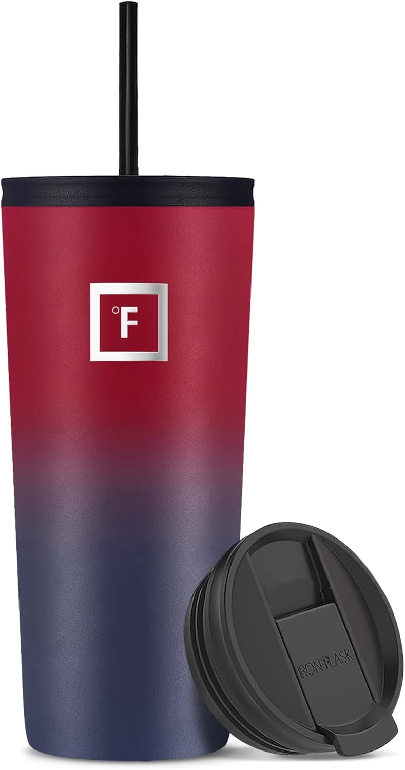 IRON °FLASK Classic Tumbler - Vacuum Insulated Stainless Steel Water Bottle, Double Walled, Drinking Cup, Insulated Travel Mug (Cobalt, 24 oz Solid Lid)