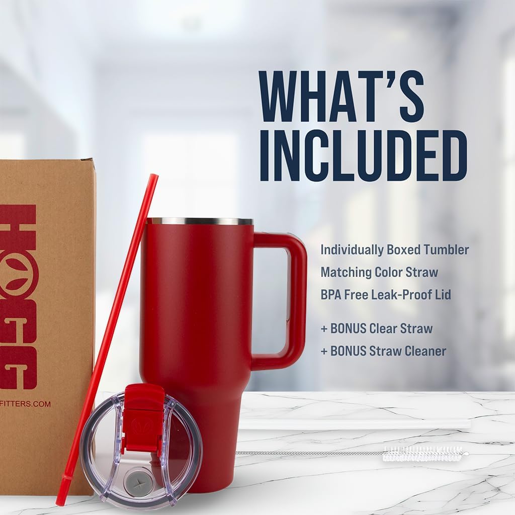 Hogg Big Swig 40 oz Tumbler with Handle and Straw - Red, 40oz Insulated Stainless Steel, Water Tumbler with Straw, Water Cup with Handle, Versatile Leak Proof Lid