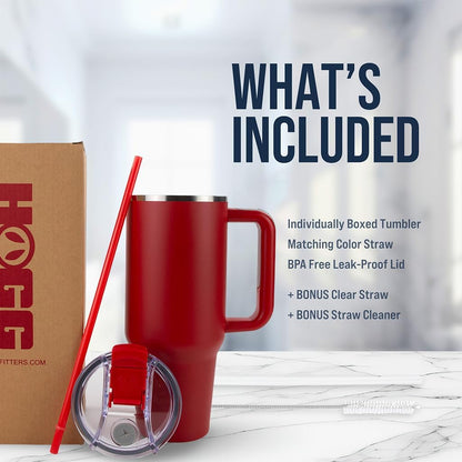 Hogg Big Swig 40 oz Tumbler with Handle and Straw - Red, 40oz Insulated Stainless Steel, Water Tumbler with Straw, Water Cup with Handle, Versatile Leak Proof Lid