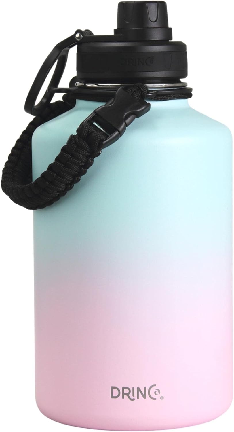 Drinco Stainless Steel Water Bottle Spout Lid Vacuum Insulated Double Wall Water Bottle Wide Mouth (40oz 32oz 22oz 18oz 14oz) Leak Proof Keep Cold Sport Camping Hiking (22 oz, 22oz Black)
