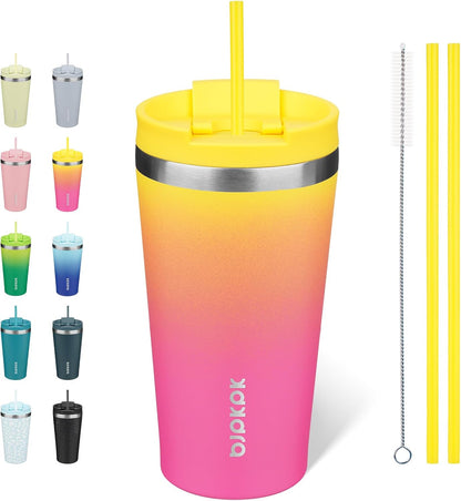 BJPKPK 22oz Insulated Tumbler With lid And Straw Stainless Steel Tumblers Travel Coffee Mug Reusable Thermal Cup,Sky