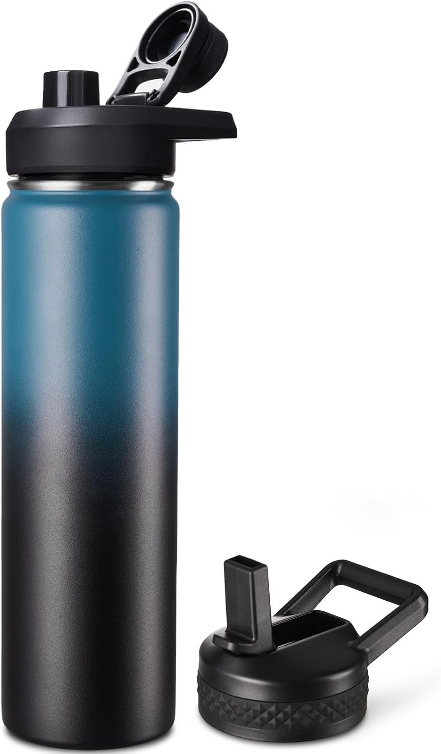 Fijinhom 24 oz Insulated Water Bottle with Handle, 304 Stainless Steel Water Bottles with Wide Mouth, Double Wall Vacuum Sports Water Bottle, BPA Free, Keep Cold and Hot, Black | with Handle