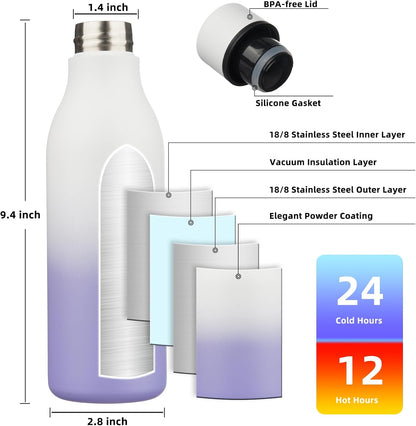 BJPKPK Insulated Water Bottles, 18 oz Stainless Steel Metal Water Bottle with Strap, BPA Free Leak Proof Jugs, Mugs, Flasks, Reusable Thermal Flasks for Sports & Travel, Black - Colors A