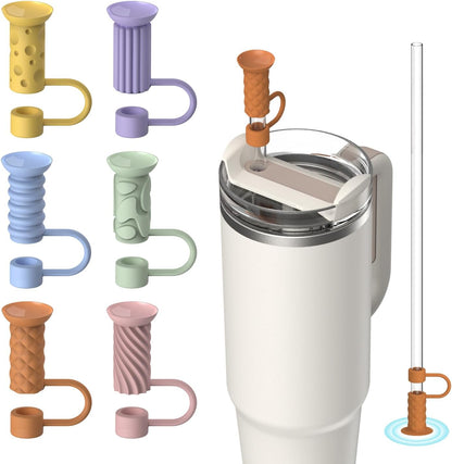 6 Pcs Straw Cover Caps with Suction Base, 0.4in/10mm Straw Toppers for Stanley Cup 30/40 oz, Multicolor