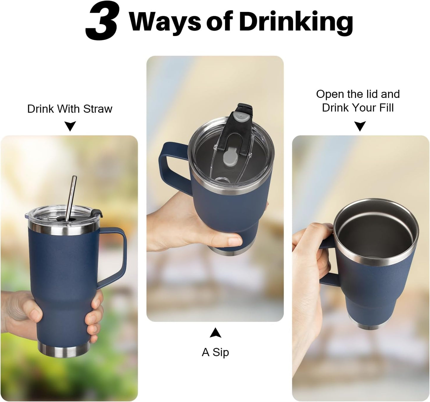20 oz Tumbler with Handle, Stainless Steel Insulated Tumbler with Lid and Straw, Double Wall Vacuum Coffee Mug Tumbler, Insulated Coffee Thermal Cup for Cold and Hot (Light Purple)