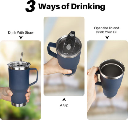 20 oz Tumbler with Handle, Stainless Steel Insulated Tumbler with Lid and Straw, Double Wall Vacuum Coffee Mug Tumbler, Insulated Coffee Thermal Cup for Cold and Hot (Light Purple)