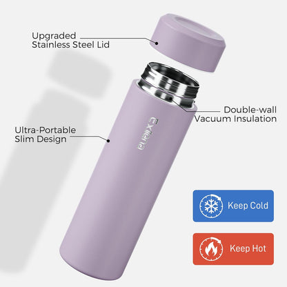 【Upgraded】Exllena Small Insulated Water Bottle 12 oz/350ml– Mini Insulated Water Bottle for Hot & Cold Drinks, Perfect Small Water Bottle for Travel, Purse...(Greyish Blue)