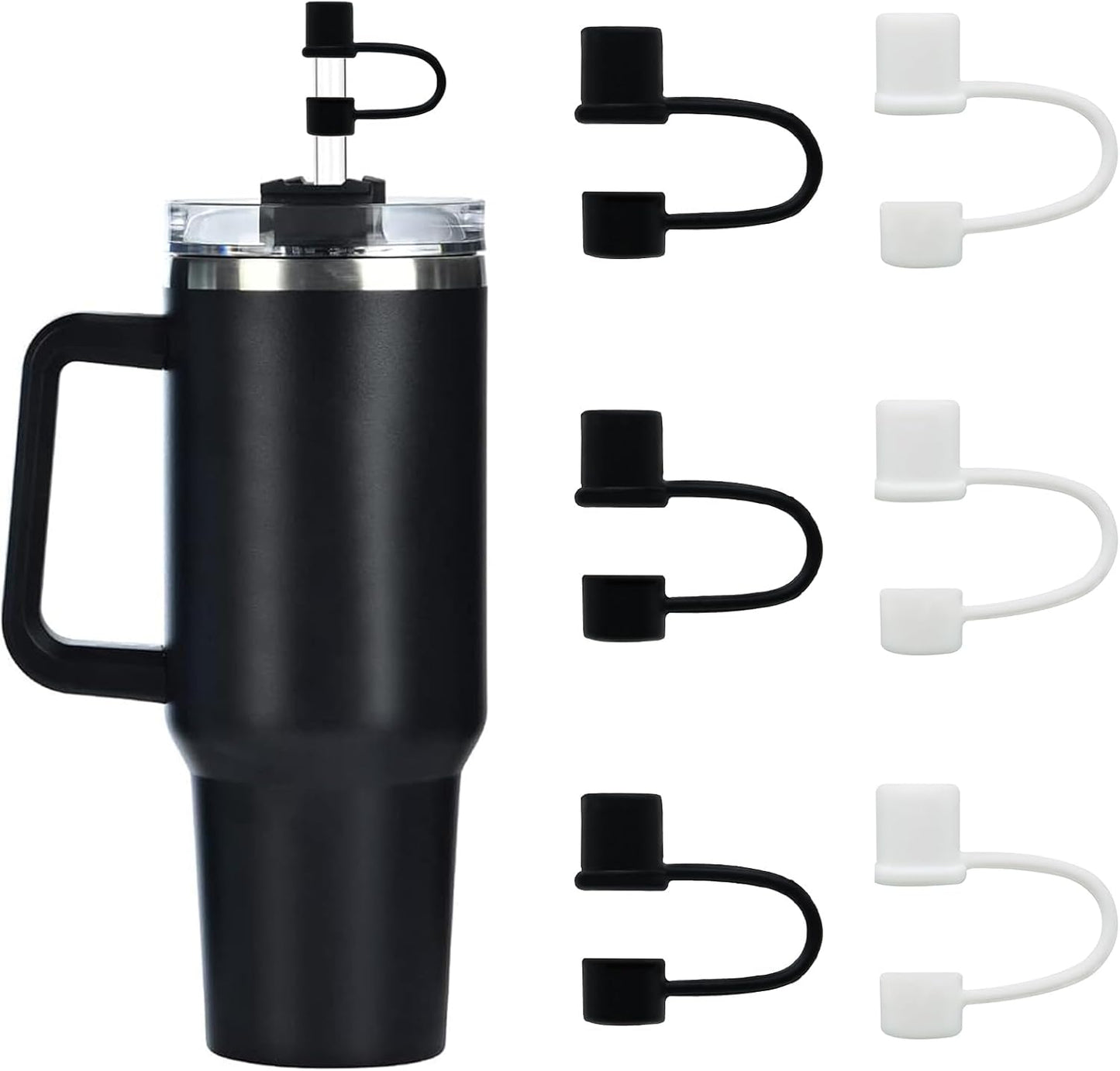 6PCS Silicone Straw Covers Cap Compatible with Stanley Cup 30&40oz Tumbler with Handle 10mm Straw Toppers，Straw Tips Lids Dust-Proof Reusable for Stanley Cup Accessories (White)