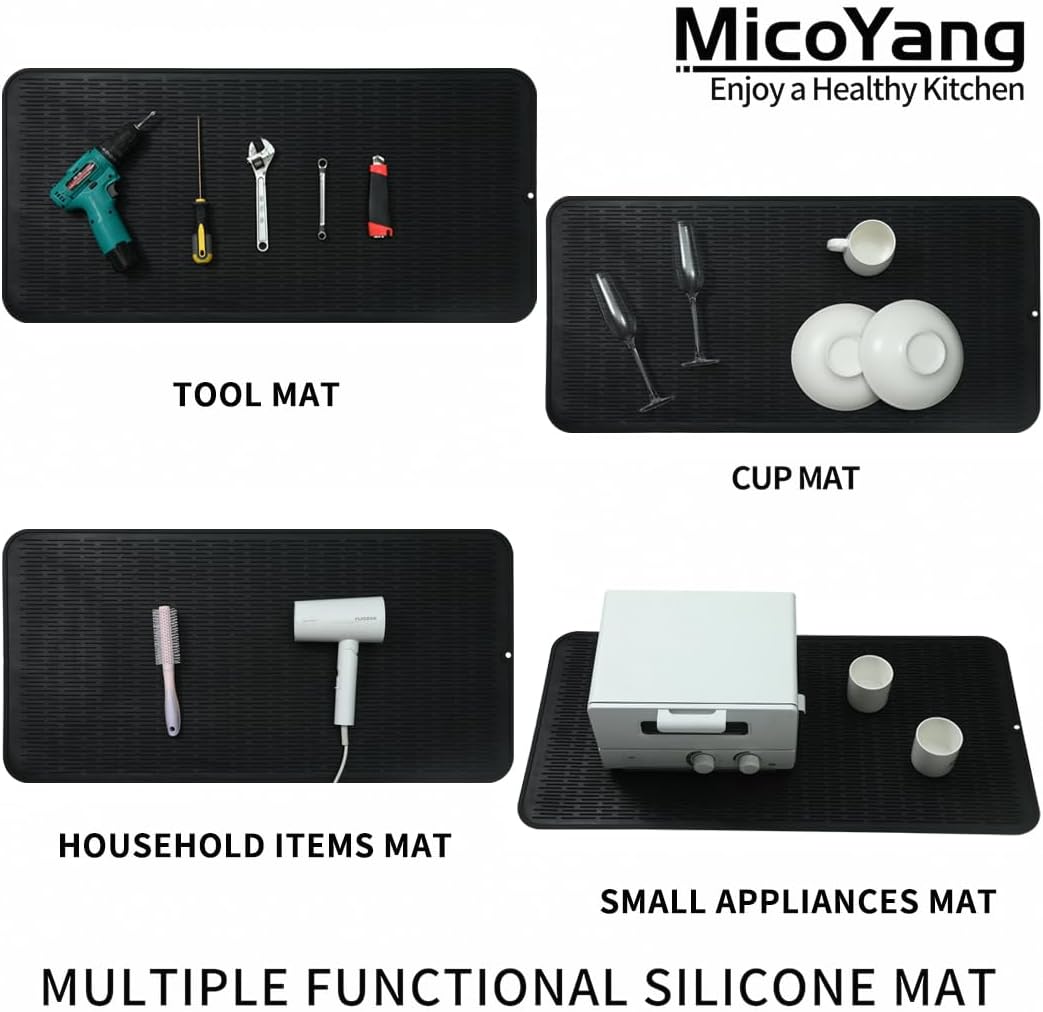 MicoYang Silicone Dish Drying Mat for Multiple Usage,Easy clean,Eco-friendly,Heat-resistant Silicone Mat for Kitchen Counter,Sink,Bar,Bottle,or Cup Green M 17 inches x 6 inches