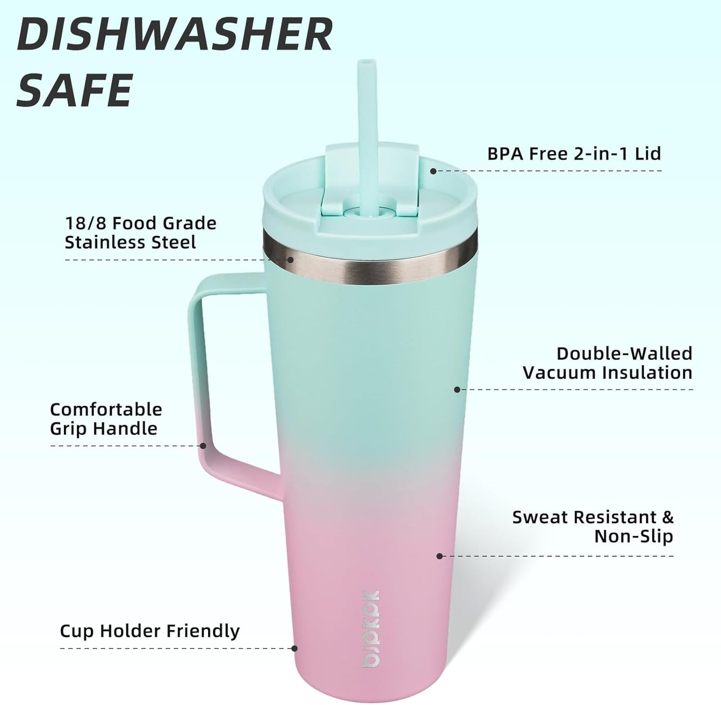 BJPKPK Insulated Tumbler with Handle, 18oz Insulated Tumblers with Lid and Straw, Stainless Steel Metal Water Bottles, Coffee Travel Mugs, Cups, Marshmallow