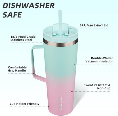 BJPKPK Insulated Tumbler with Handle, 18oz Insulated Tumblers with Lid and Straw, Stainless Steel Metal Water Bottles, Coffee Travel Mugs, Cups, Marshmallow