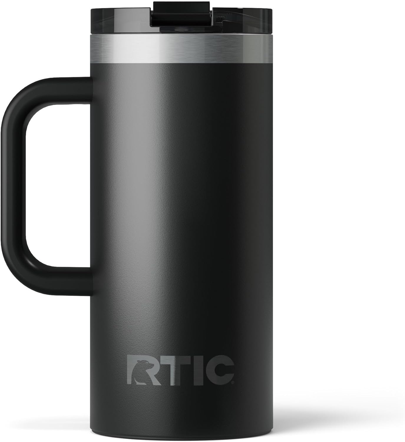 RTIC 20oz Road Trip Travel Mug with Lid and Handle, Ceramic Lined, Insulated, Stainless Steel, Metal, Double Wall Vacuum-Insulation, Portable Coffee, Tea Cup for Hot and Cold Drink, Black