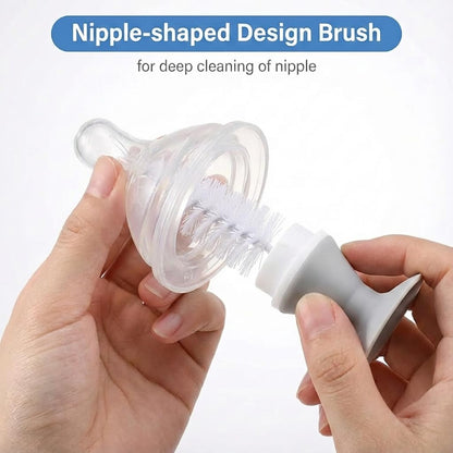 Ariseno 5-in-1 Baby Bottle Cleaner Set, Including Nylon & Silicone Bottle Brush, Cap, Straw & Nipple Brushes, BPA-Free (Grey)