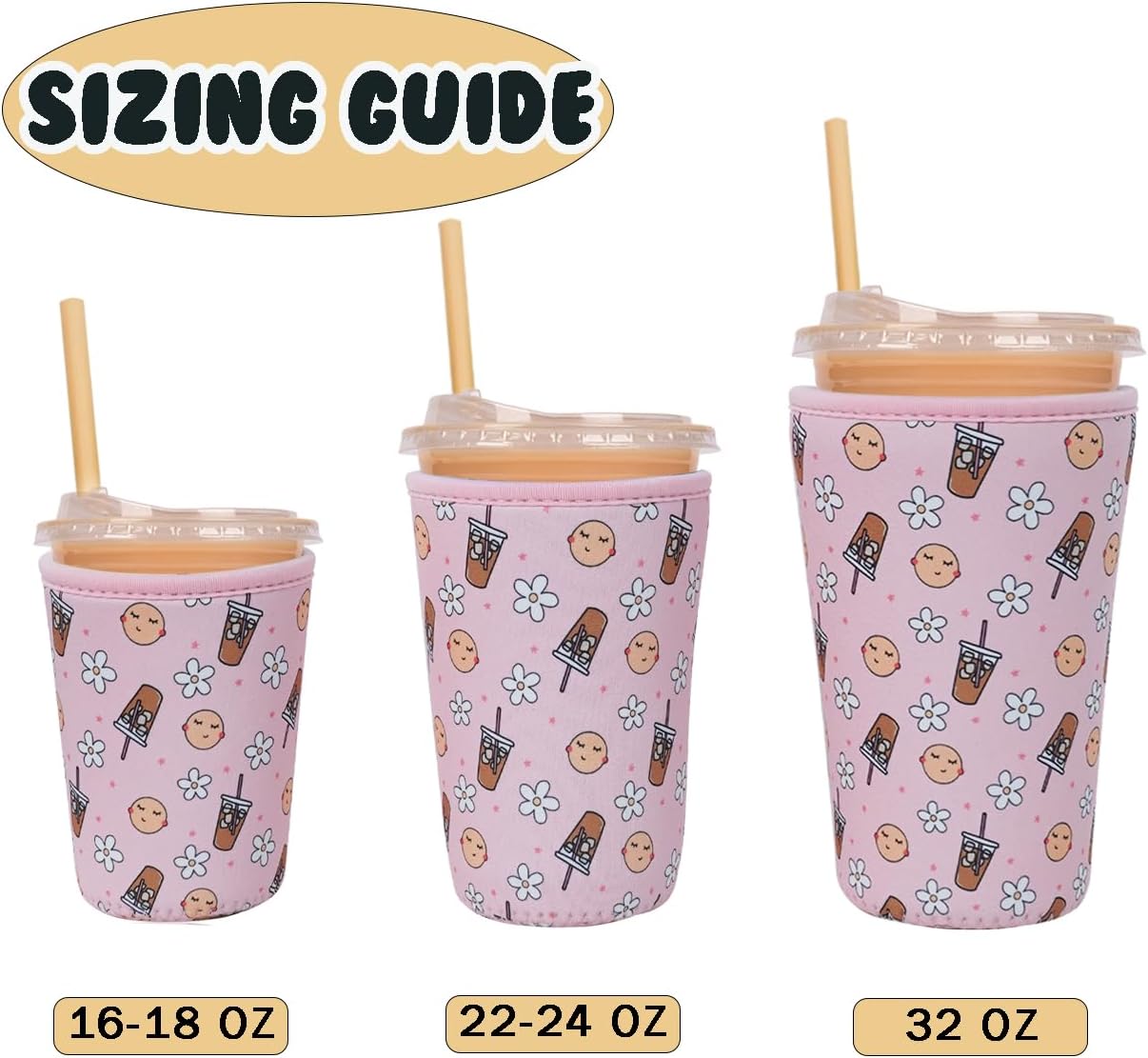 Reusable Insulated Neoprene Iced Coffee Cup Sleeve, Durable Drink Sleeve for Cold Beverages, Beverage Holder for Iced Coffee, Floral Checkers
