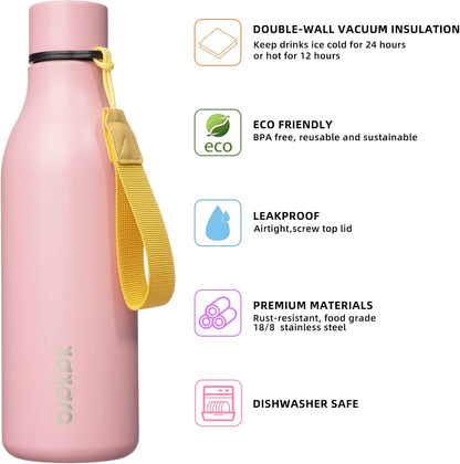 BJPKPK Insulated Water Bottles, 18 oz Stainless Steel Metal Water Bottle with Strap, BPA Free Leak Proof Jugs, Mugs, Flasks, Reusable Thermal Flasks for Sports & Travel, Black - Colors B