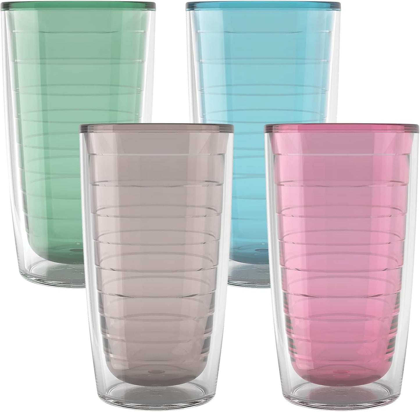 Tervis Clear & Colorful Tabletop Made in USA Double Walled Insulated Tumbler Travel Cup Keeps Drinks Cold & Hot, 16oz Mug, Clear